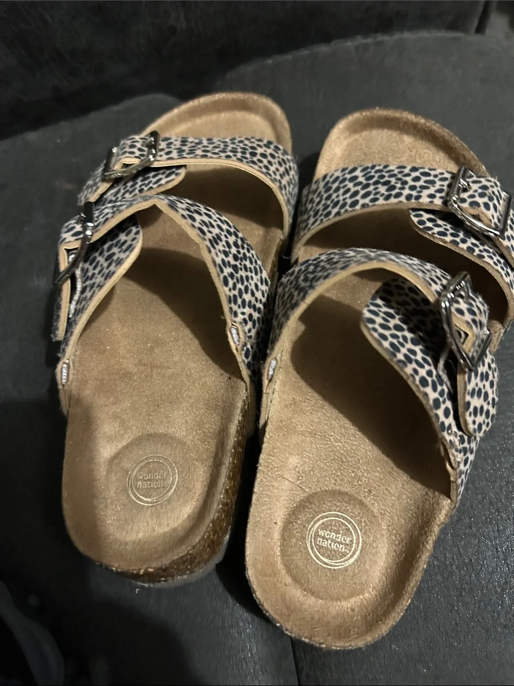 wonder nation Leopard Print Double-Buckle Sandals - Brown/Tan